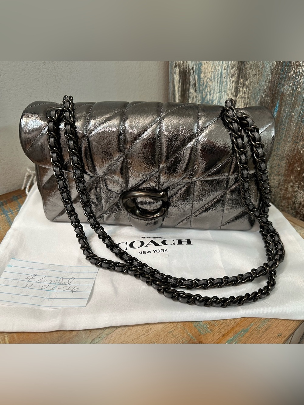 Coach Metallic Quilted Chain Crossbody Bag - Silver